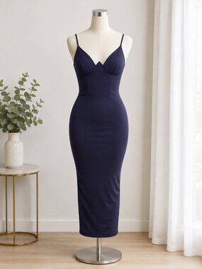 PrettyLittleThing Navy Bodycon Midi Dress